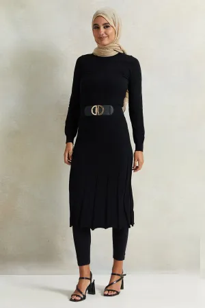 Women Black High Neck Knit Dress