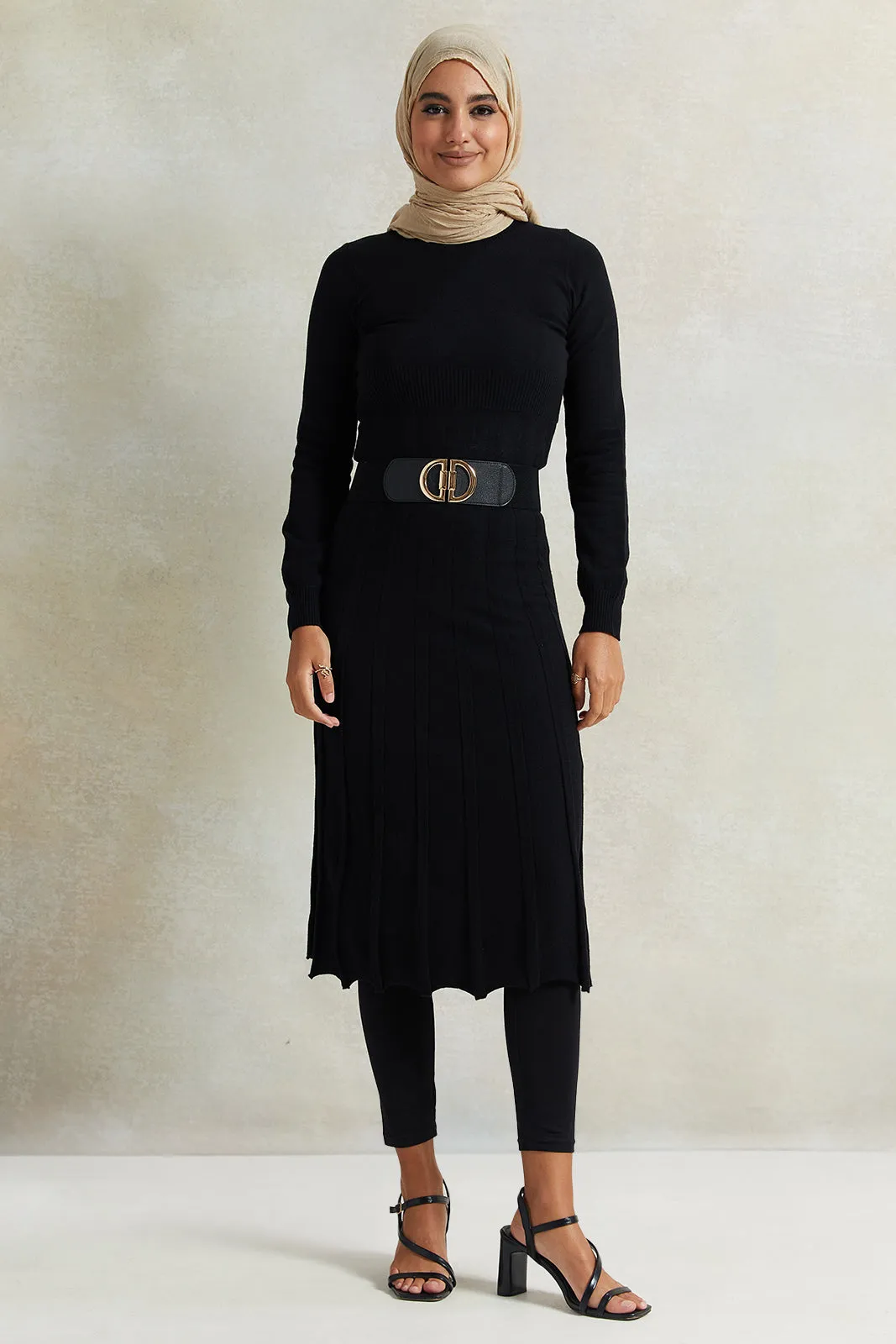 Women Black High Neck Knit Dress