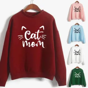 Women Sweatshirt Cat mom letter Printed Hoodie Long Sleeve Pullover Jumper