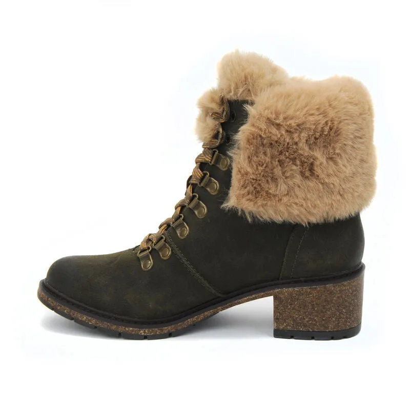 WOMEN'S AETREX BROOKLYN WEATHER-FRIENDLY FUR LACE UP BOOT | KHAKI