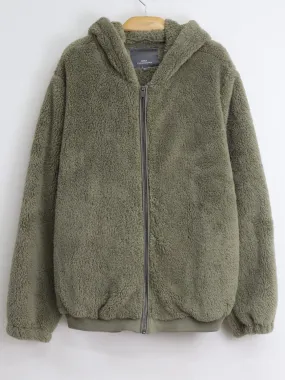 Women's Plain Faux Fur Jacket,Olive