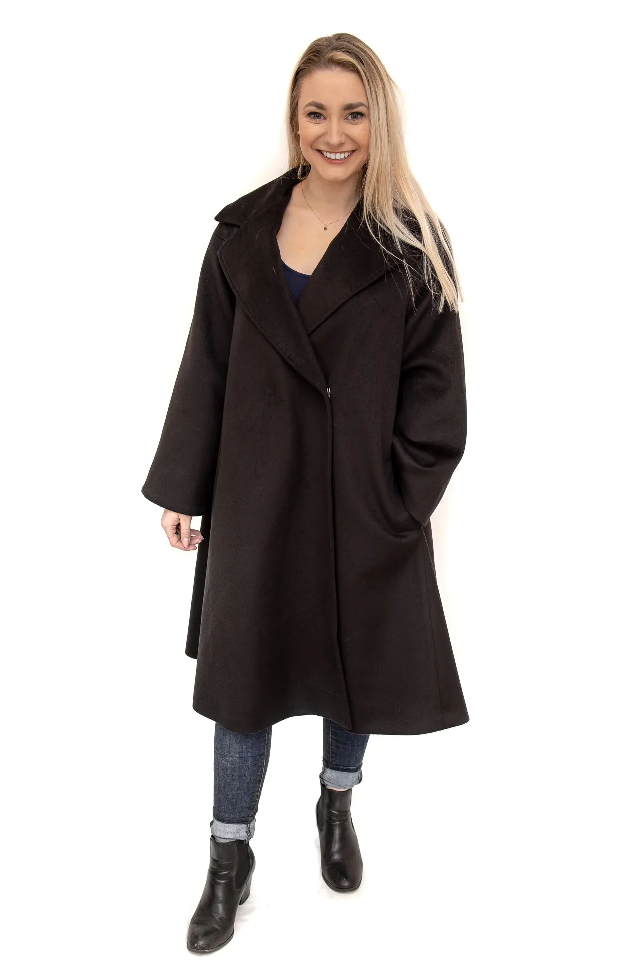 Wool Blend 3/4 Coat Black