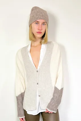 Wool Blend Color Block Cardigan - Ivory Multi