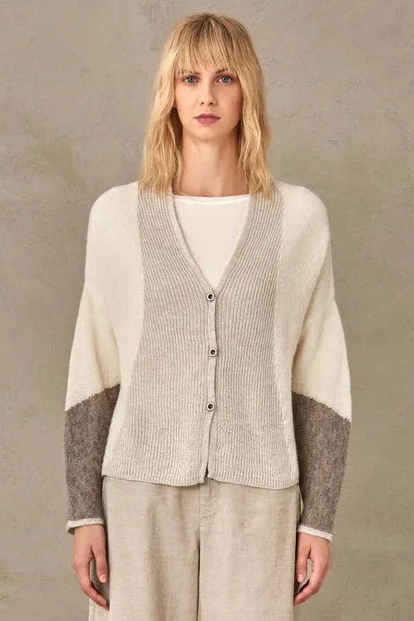 Wool Blend Color Block Cardigan - Ivory Multi