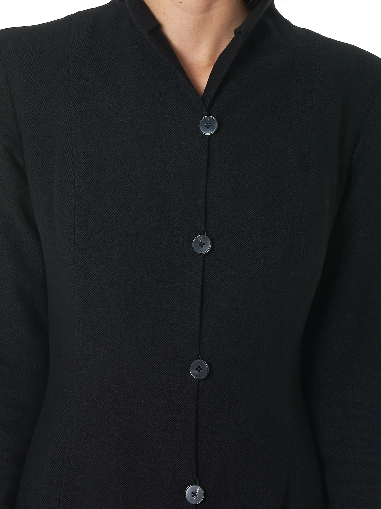 Wool-Linen Collarless Coat (CW102-WLC-BLACK)