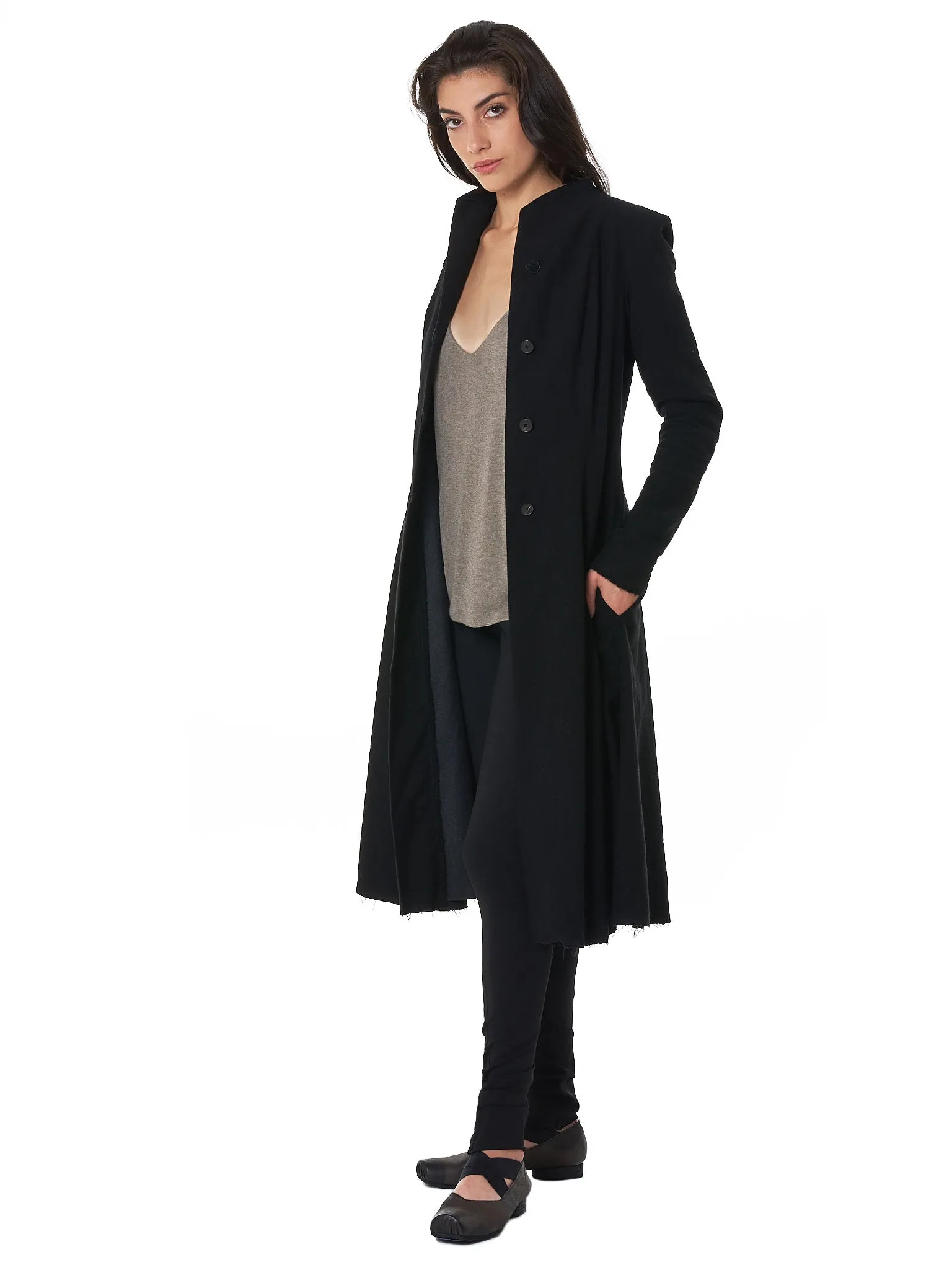 Wool-Linen Collarless Coat (CW102-WLC-BLACK)