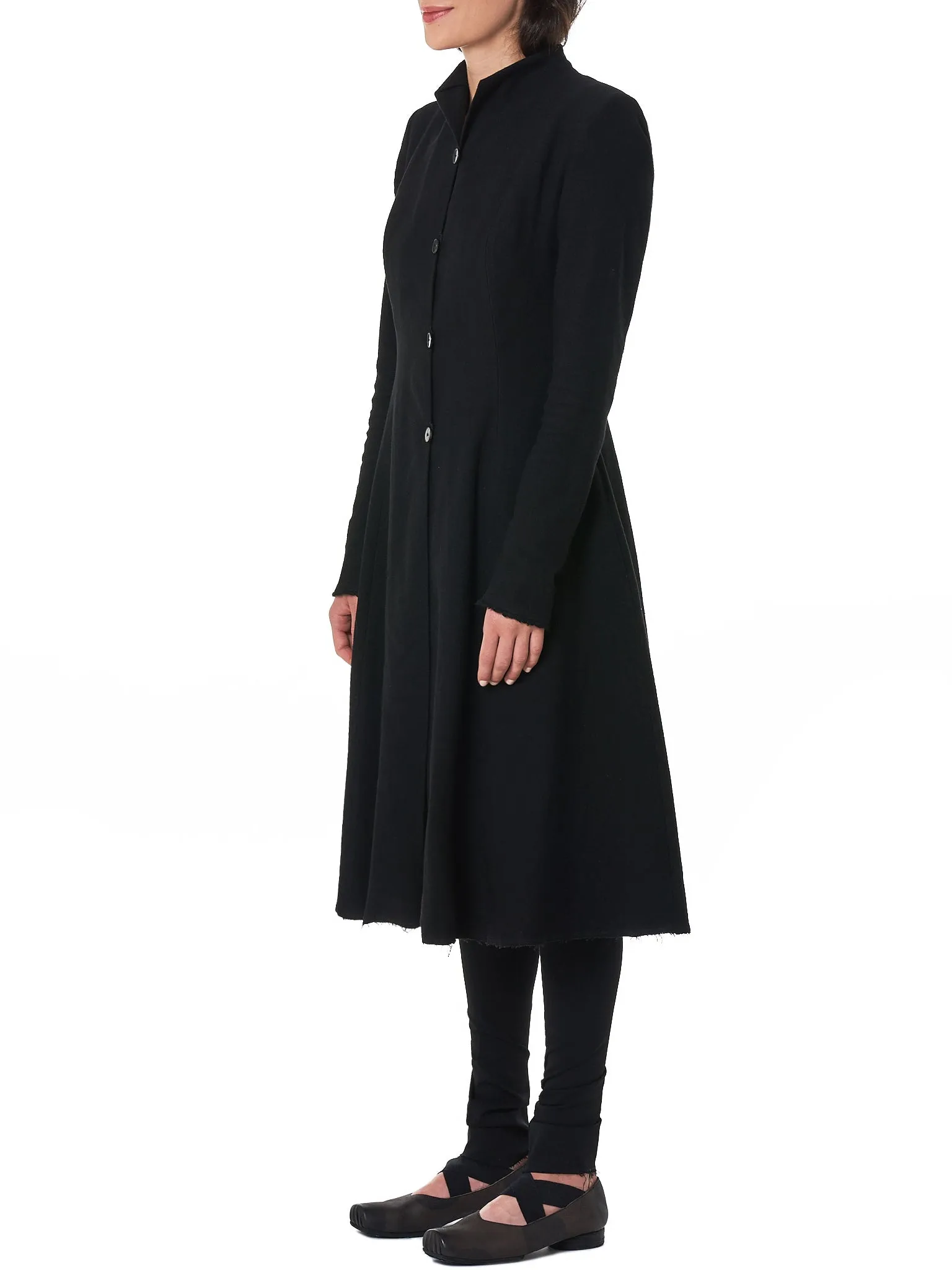 Wool-Linen Collarless Coat (CW102-WLC-BLACK)