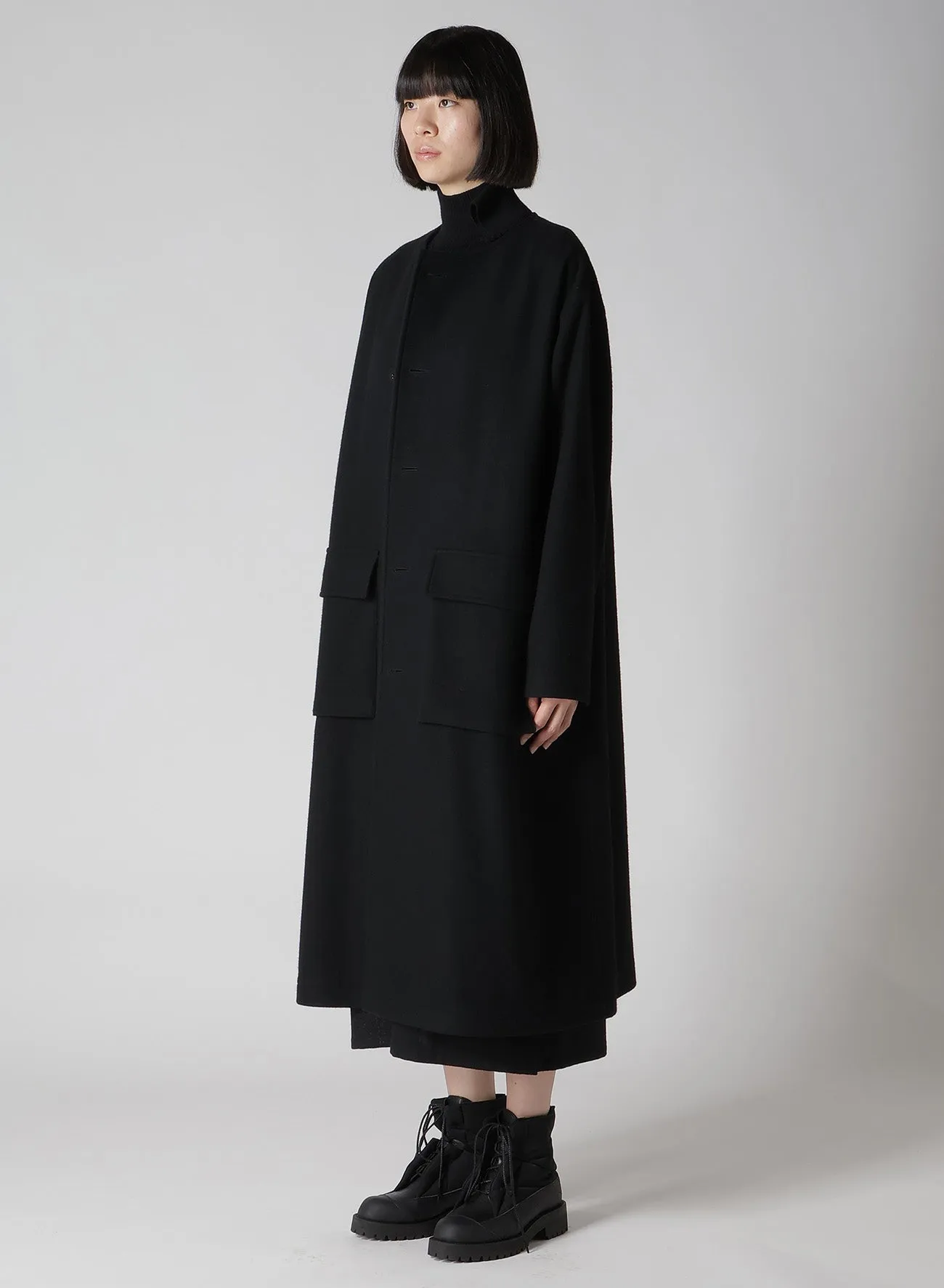 WOOL SINGLE MOSSER COLLARLESS COAT