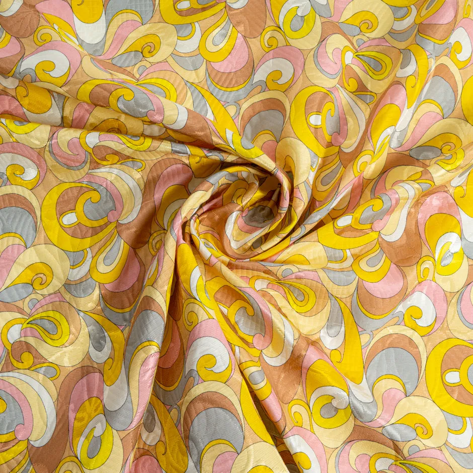 Yellow, Pink & Grey Cotton & Silk Blend Cloqué