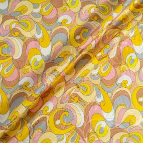 Yellow, Pink & Grey Cotton & Silk Blend Cloqué