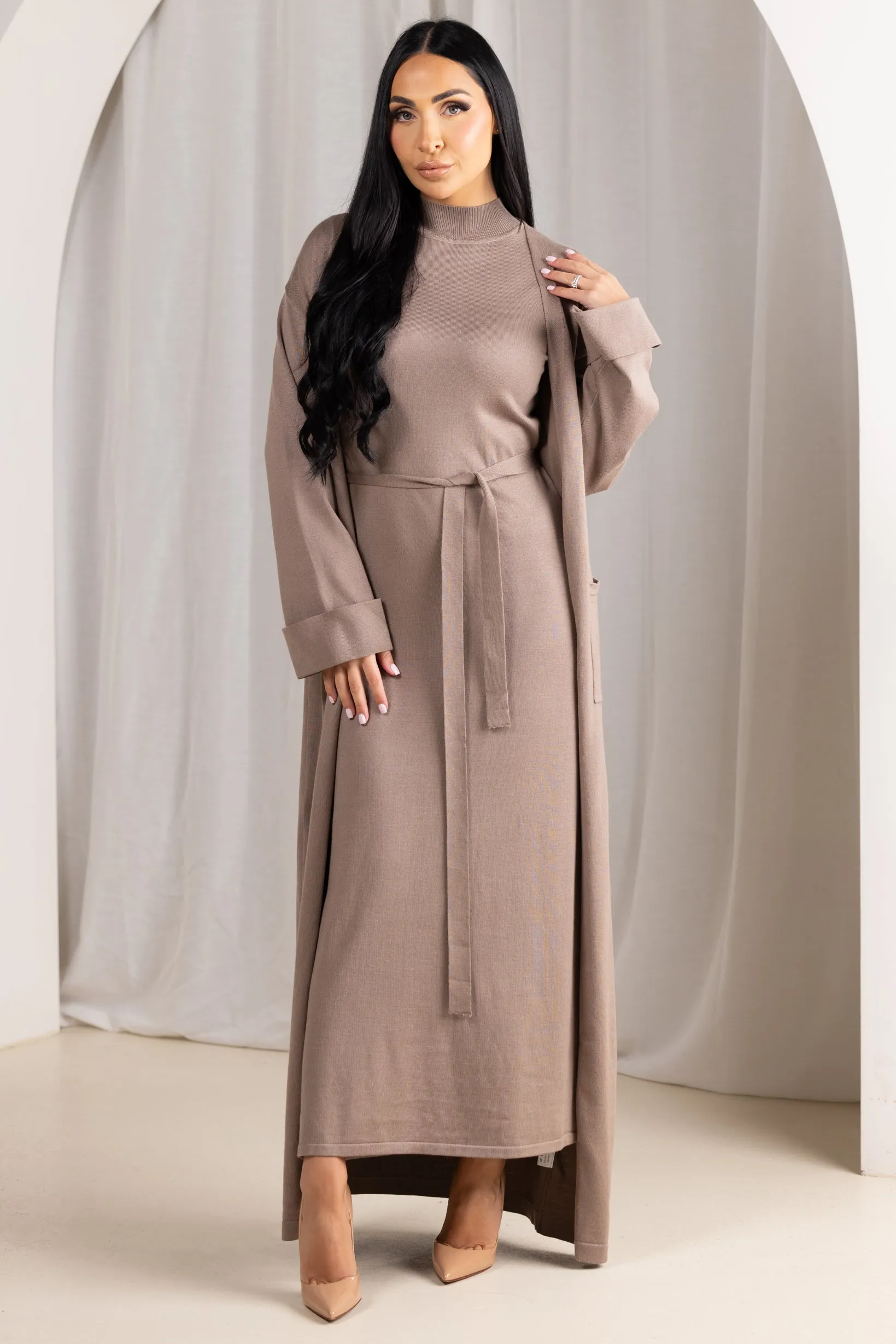 Yolaine Pocket Knit Cardi and Dress Set