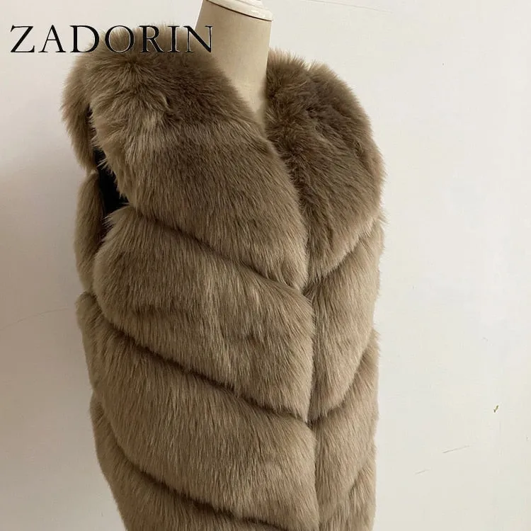 ZADORIN 3XL Autumn Winter Thick Warm Faux Fox Fur Vest Women High Quality Fashion V-Neck Short Fur Coat Female Fur Waistcoat