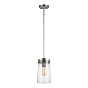 Zire 1-Light Pendant in Brushed Nickel with Clear Glass