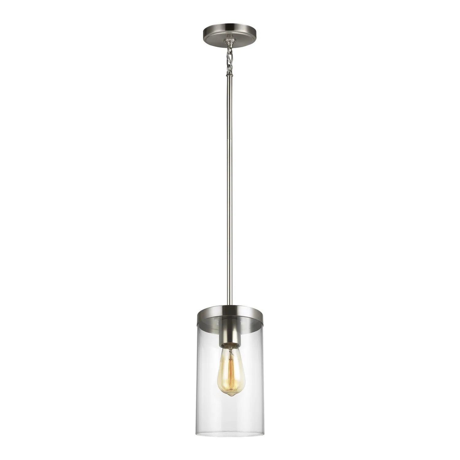 Zire 1-Light Pendant in Brushed Nickel with Clear Glass