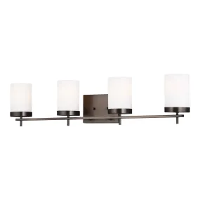 Zire 4-Light Bath in Brushed Oil Rubbed Bronze with Etched & White Inside Glass